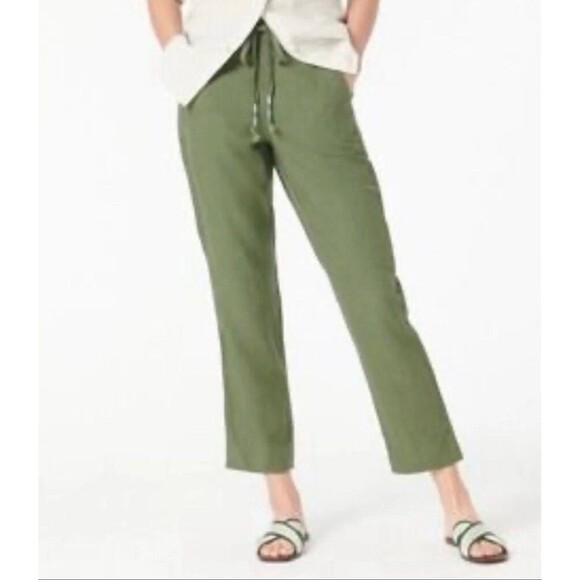 J. Crew Women's Essential Linen Blend Tie Waist Seaside Pull On Crop Pants XS - Picture 1 of 9